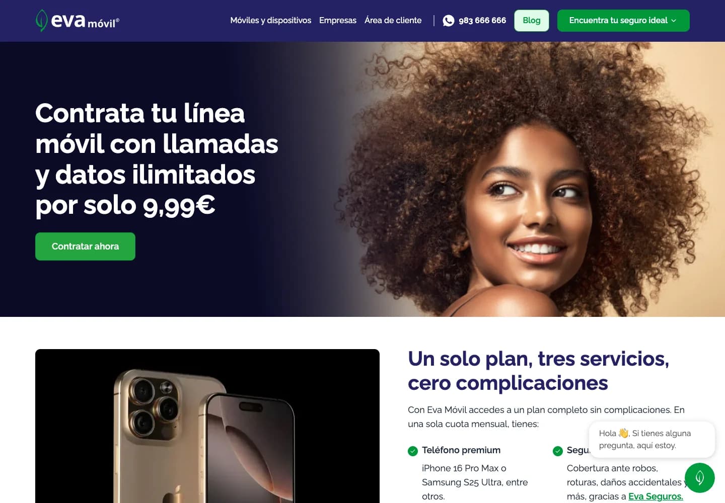 EVA Móvil homepage